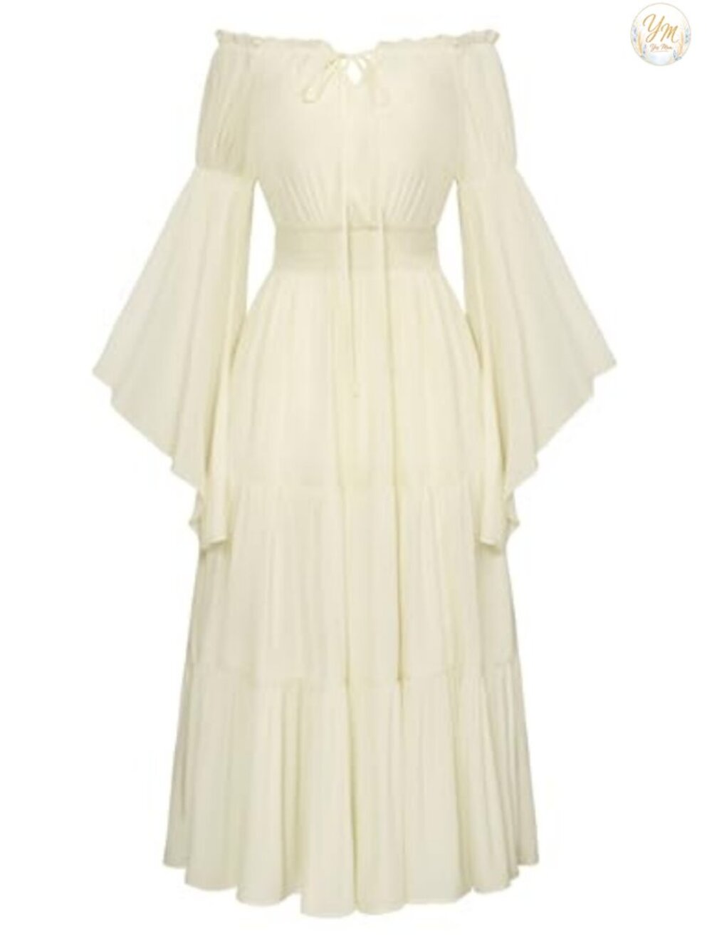 Renaissance Peasant Maxi Dress Bell Sleeve Tiered Smocked Costume